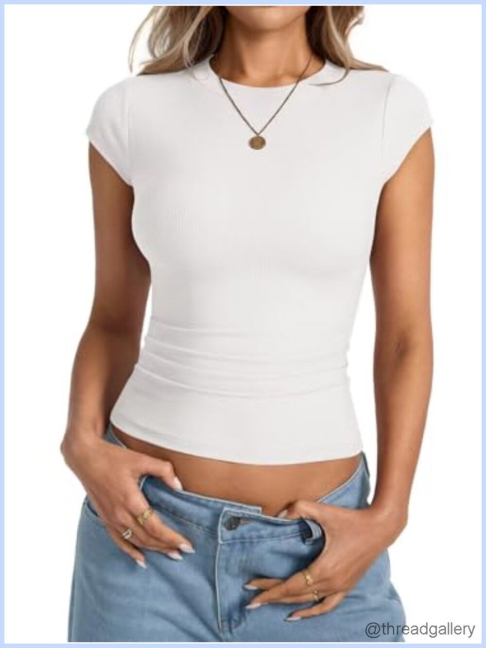 Womens Ribbed Cap Sleeve Summer Crew Neck Short Sleeve Top
